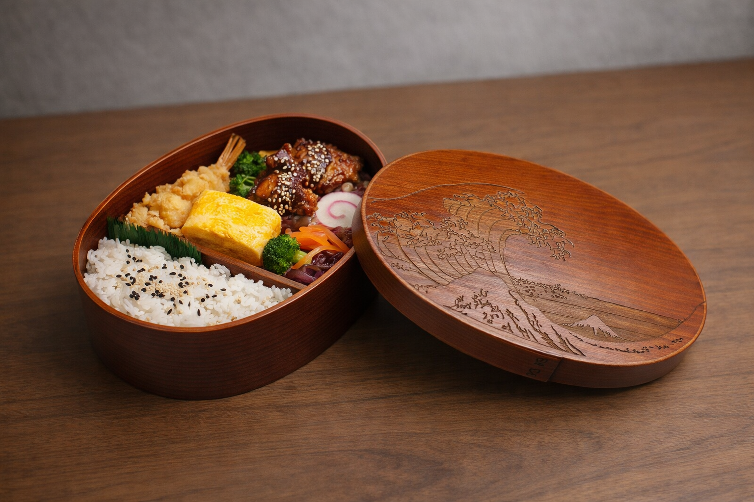 Japanese Wooden Bento Box - Great Wave Design